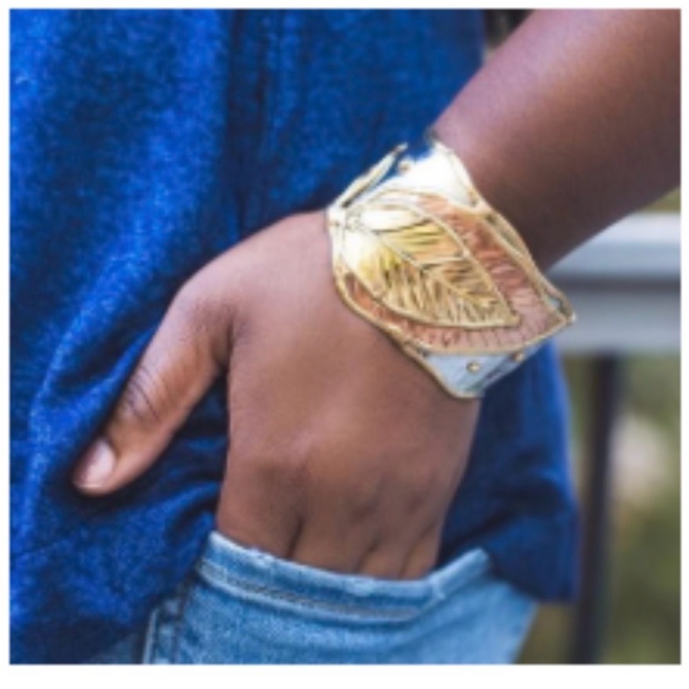 Samara Cuff Gold, Silver and Copper Leaf Cuff Bracelet - Picture 3 of 5